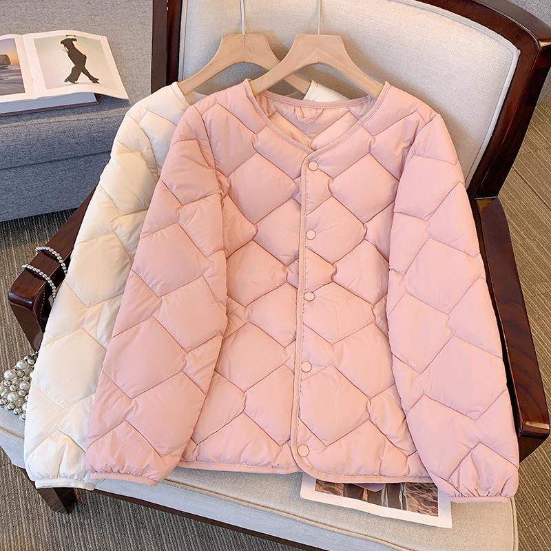 Winter New Style, Loose Fit, Plus Size, Lightweight Down Cotton Jacket, Warm Jacket, Outerwear, Diamond Grid Cotton Jacket