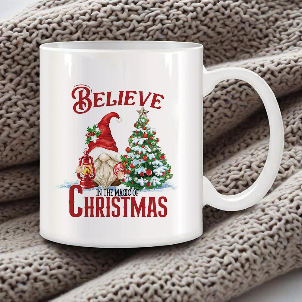 Cozy Xmas Themed Coffee Mug Christmas Tree Drawing Ceramic Mugs Santa Snowman Breakfast Cups Ho Ho Ho Cup Festive Gift Drinkware