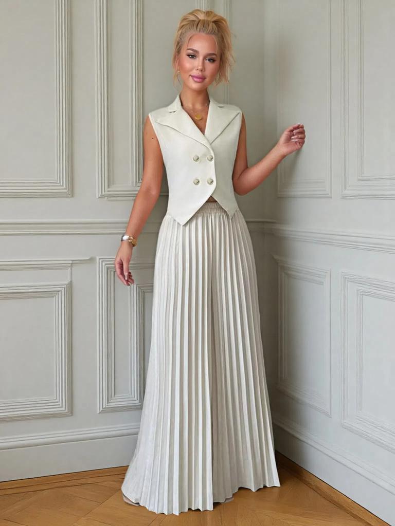 Women's New Fashion Vest Cardigan Pleated Pants Set Long Pants Outfit for Women