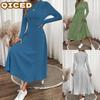 Fashion Autumn Winter Solid Color Print Long Sleeve O-Neck Casual Dresses Unique Design