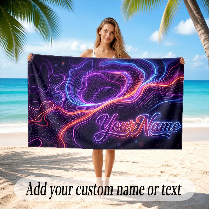 Abstract Geometric Theme Soft Beach Towel Personalized Custom Name Text Towel Portable for Beach Pool Travel