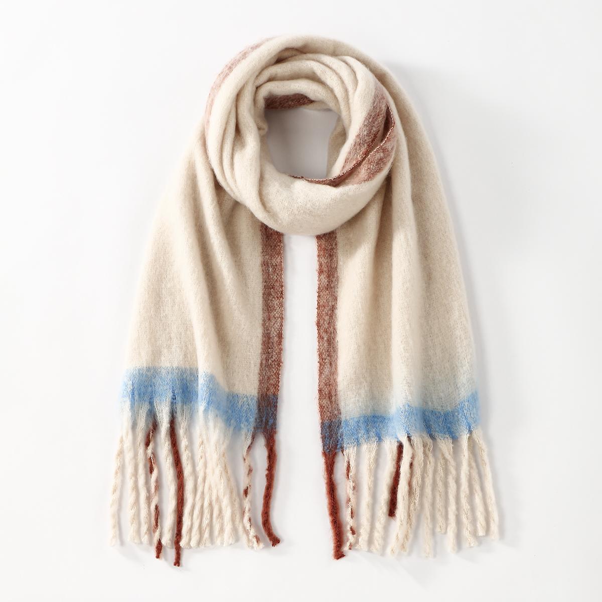 

New Fashion Stripes Cashmere Thick Scarf Women Winter Solid Tassel Neckerchief Luxury Soft Warm Extended Long Scarves Shawl