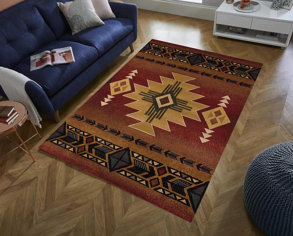 Southwestern Tribal Area Rug Aztec Rustic Area Rugs Native Geometric Rug, Non-Slip Indoor Floor Rugs for Bedroom Living Room
