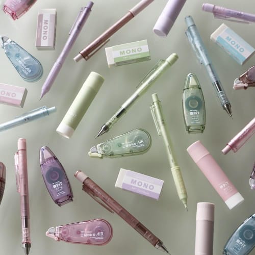 Tombow Pencil MONO X PiT Stationery Set Pastel Glass Pink 6 Piece Set (Mechanical Pencil 0.5mm X 2 Eraser Glue Stick Correction Tape Glue Tape) PCC-64