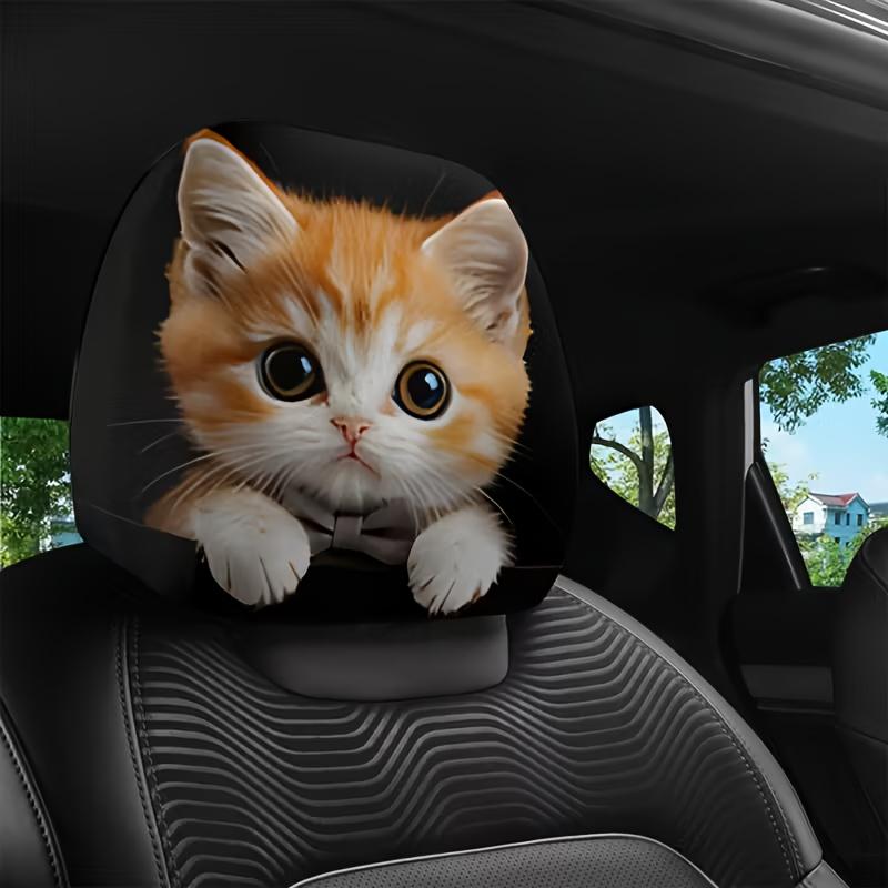 Fofas Capas para Encosto de Cabeça de Carro com Estampa de Gato Laranja de Olhos Grandes, Design Elástico, Encaixe Universal para Interior de Carro, Ideal para Casais, Amigos, Ciclismo, Viagens de Carro
