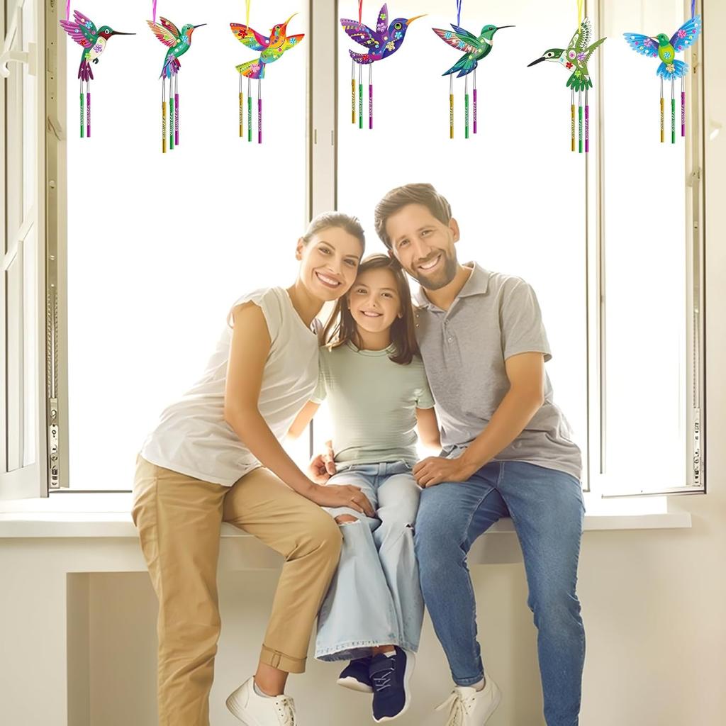 Fennoral 27 Pack Hummingbird Wind Chime Craft Kit for Kids Make Your Own Hummingbird Craft Wooden Ornaments for Girls and Boys DIY Crafts Activity