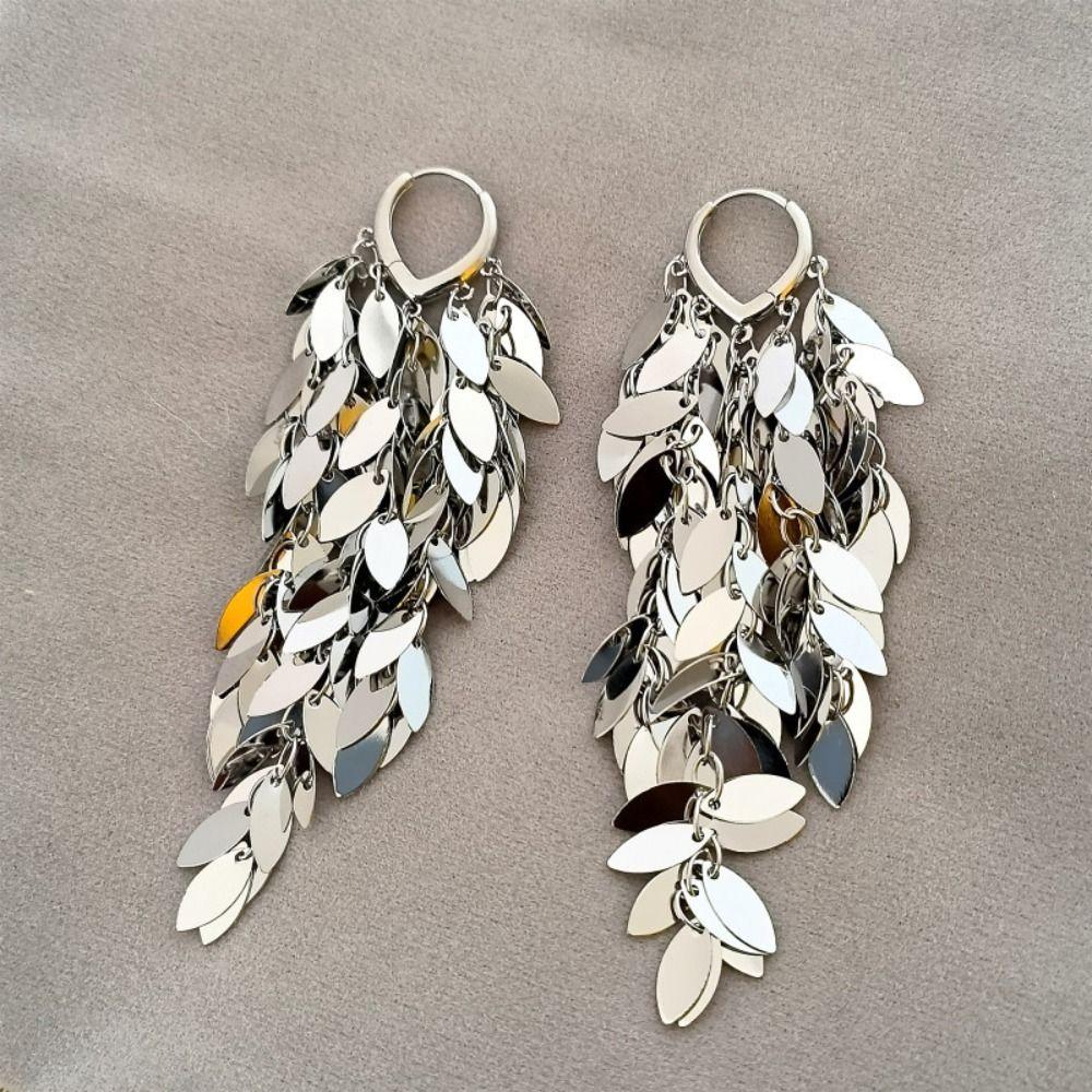 Korean Style Metal Sequin Earrings Zinc Zinc Alloy Gold Earrings Charm Long Tassel Dangle Earrings Girl