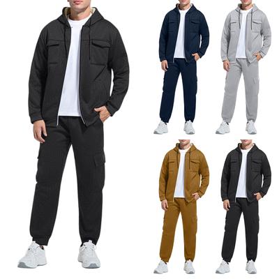 Men  Waverg  Zipper  Pocket  Flip Collar  Self-Cultivation  Cardigan  Jacket  Set