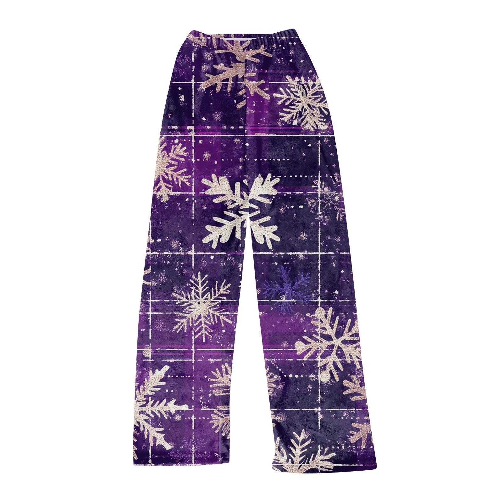 

Женские модные повседневные брюки с рождественским принтом, плюшевые домашние спальные брюки XS фиолетовый