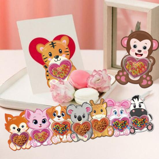 Valentine's Day Candy Cards for Kids Cartoon Greeting Card with Plastic Dome DIY Treat Holder for Classroom Gifts Exchange Party Favors