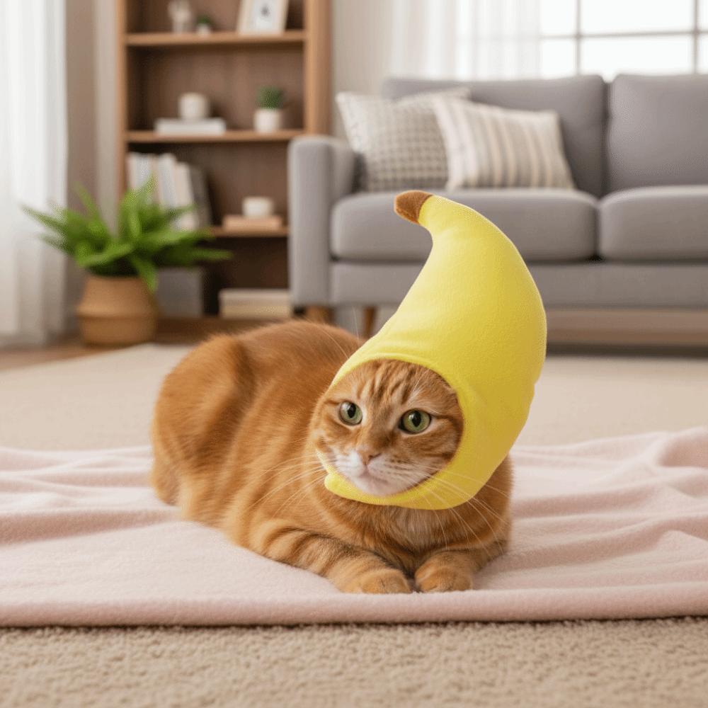 Adjustable Banana Cat Head Cover Cute Pet Headwear Funny Role-Playing Costume Pet Party