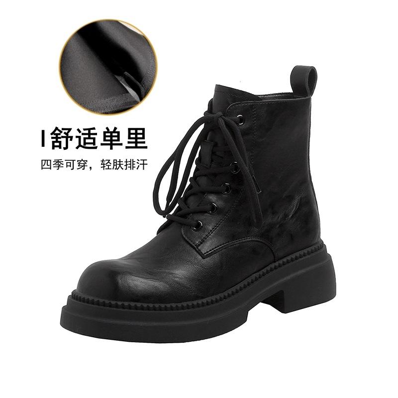 

Хуэйчжоу женские осенне-зимние ботинки Мартин из вымытой усадочной кожи с круглым носком на толстой подошве в ретро-стиле, коричневые короткие ботинки на шнуровке 34