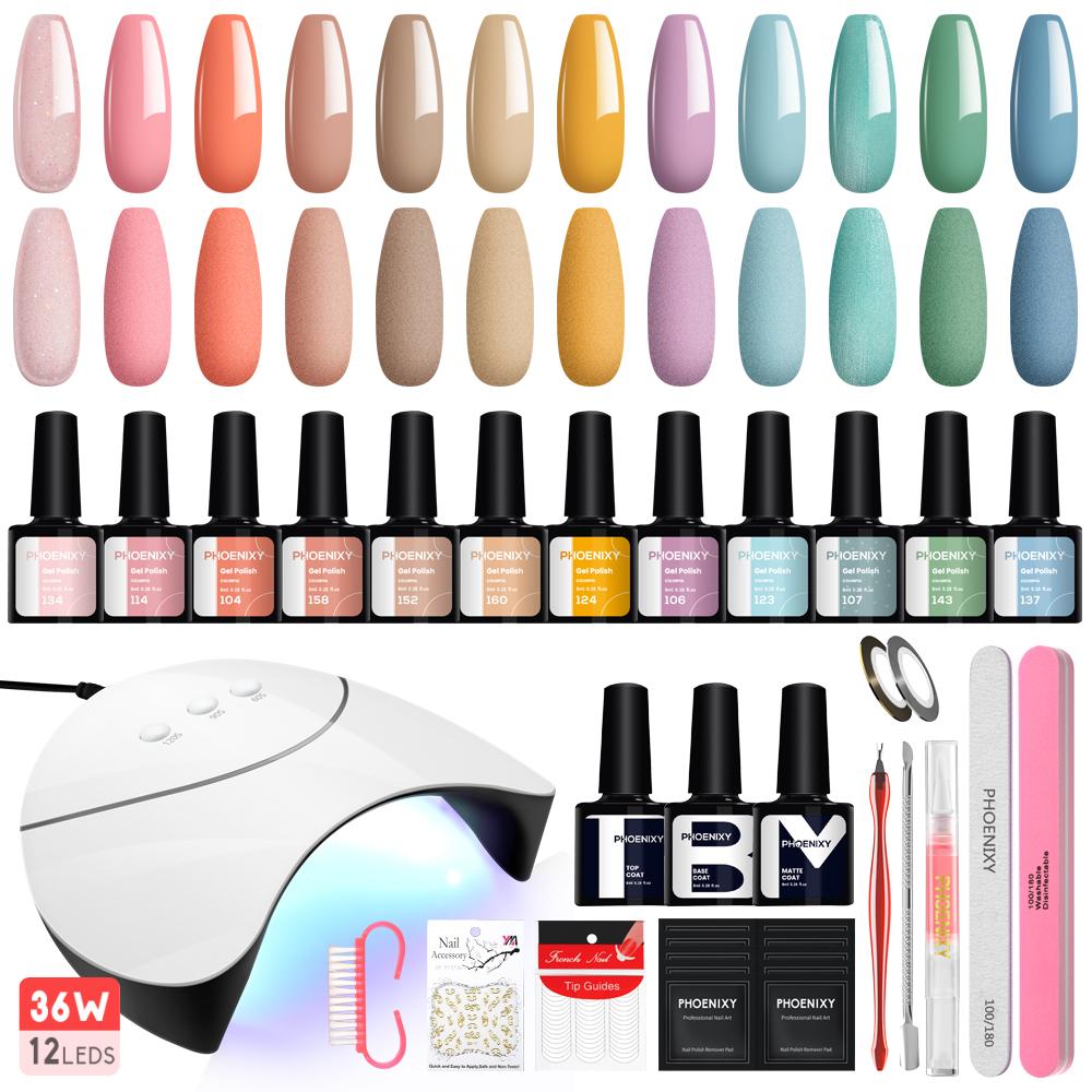 Набір для манікюру PHOENIXY Гель-лак для нігтів Nail Art Varnish Matte Top Coat з ультрафіолетовою світлодіодною лампою для нігтів 36 Вт Інструменти для нігтів Набір дрилів для нігтів Набір для декорування нігтів