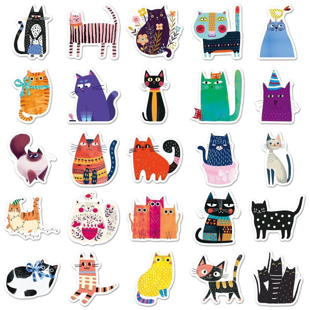 50 Cat Stickers - Abstract Cute Pet Art, Waterproof Graffiti for Stationery, Computers, and Water Bottles.