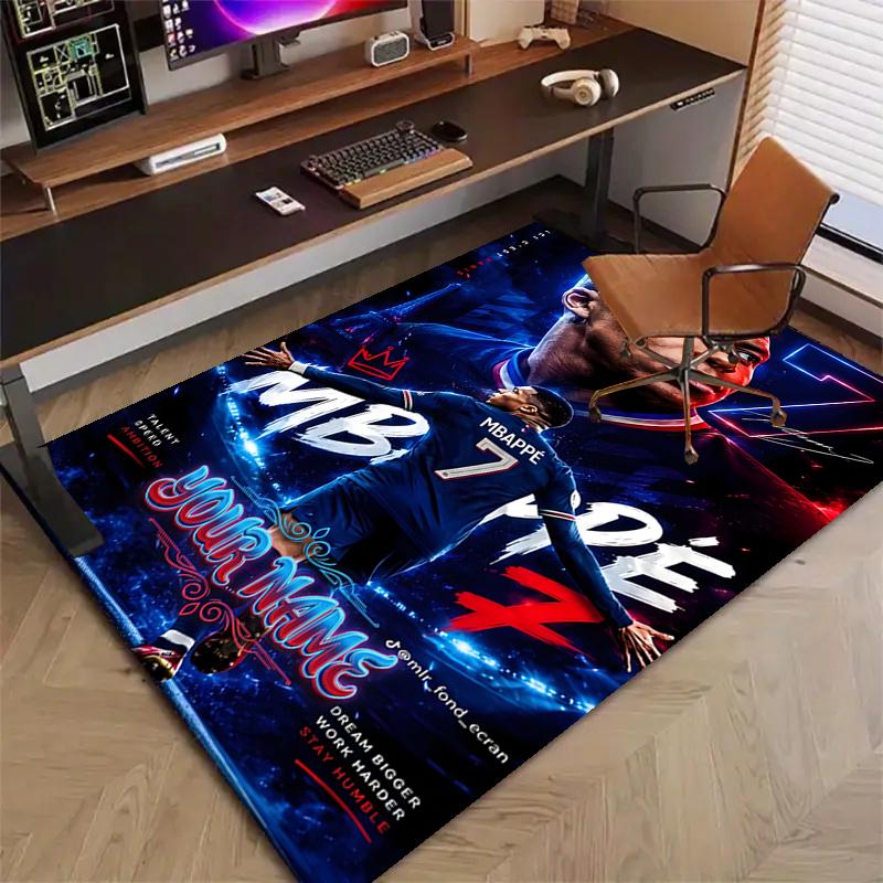 M-Mbappe Design Area Rug Personalized Name- Non-Slip, Soft & Cozy Floor Mat for Living Room, Office - Indoor/Outdoor Carpet