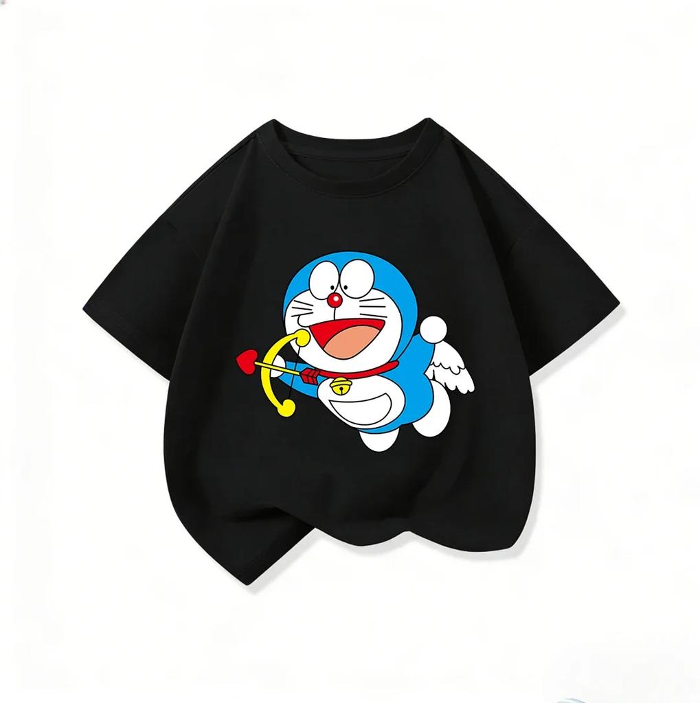 Summer Boys Girls Short Sleeve Tee Kawaii Cartoon Print Cute Street Fashion Wear Doraemon Kids Outfit 314Y
