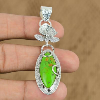 Natürlicher Grüner Türkis 925 Sterlingsilber Jubiläum Handwerker Anhänger Schmuck