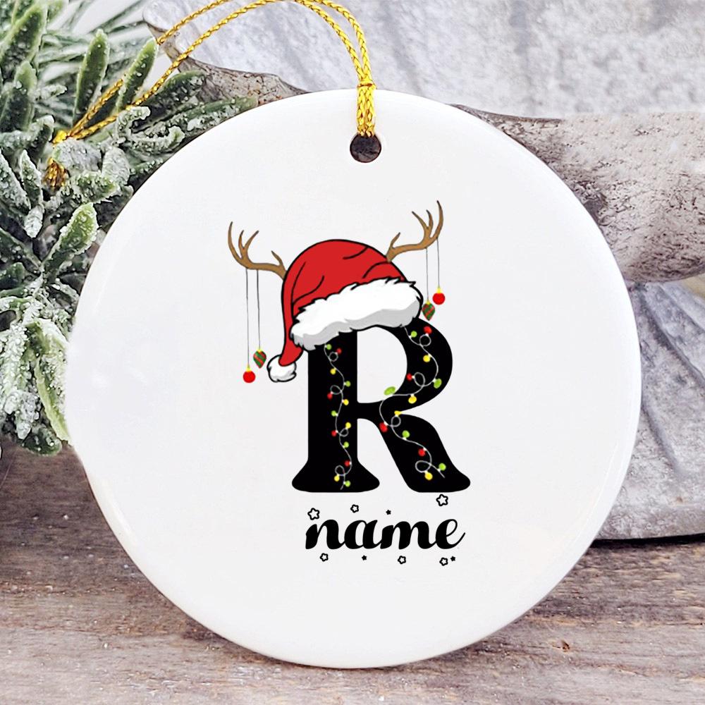 Baby's Christmas Ornament Personalized Initial with Name Ceramic Bauble Gift for Newborn Present for Baby Custom Xmas Decoration