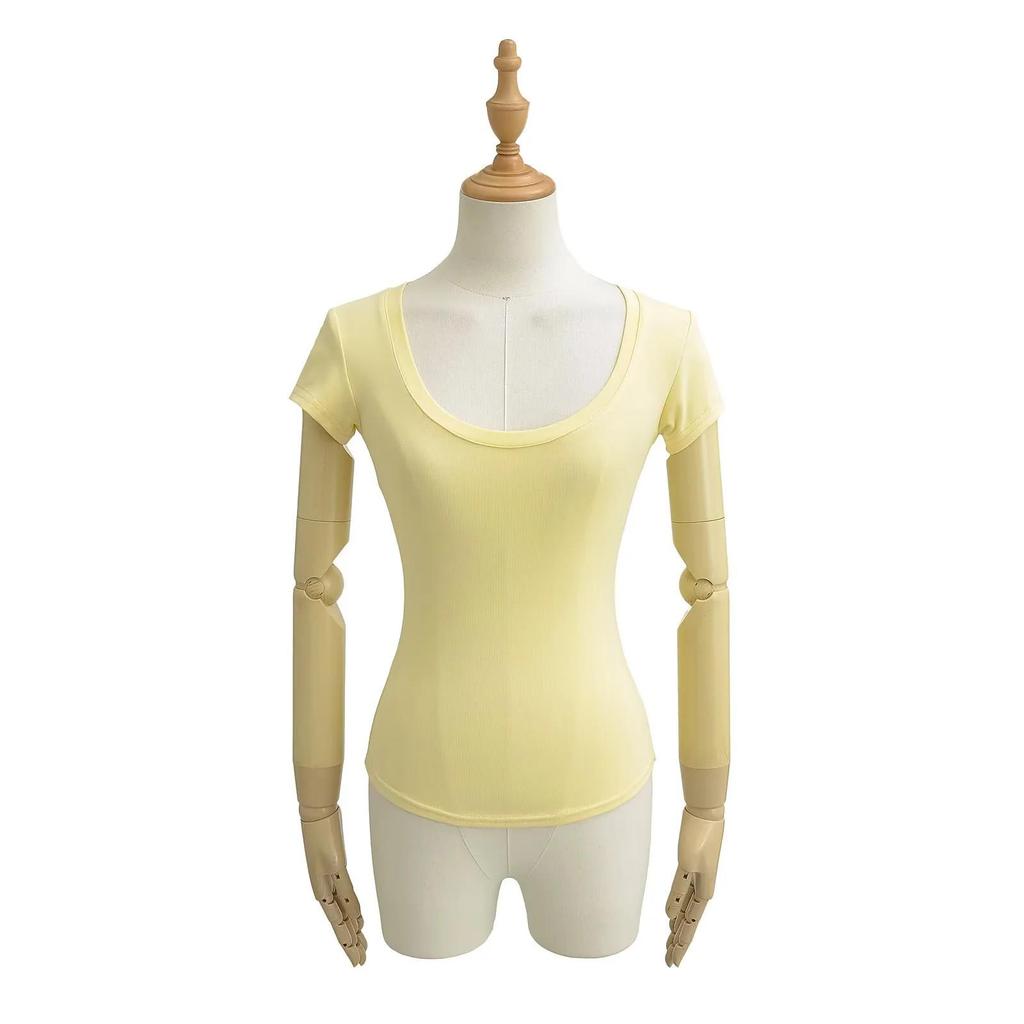 Summer Women's European & American Style Sexy U-Neck Slim Fit Short Sleeve T-Shirt