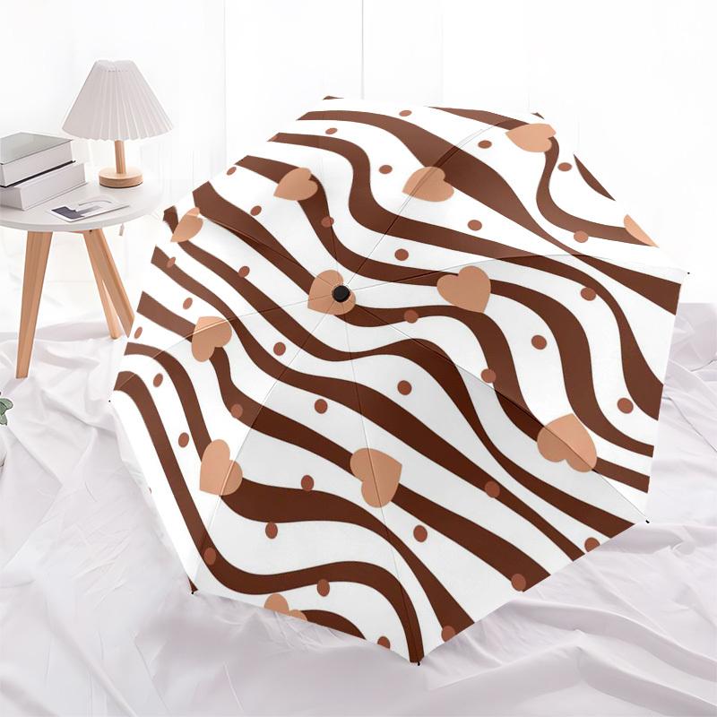 1pc Heart-patterned chocolate swirls design. Umbrella with Plastic Handle,Suitable for All Seasons Umbrellaptys26090