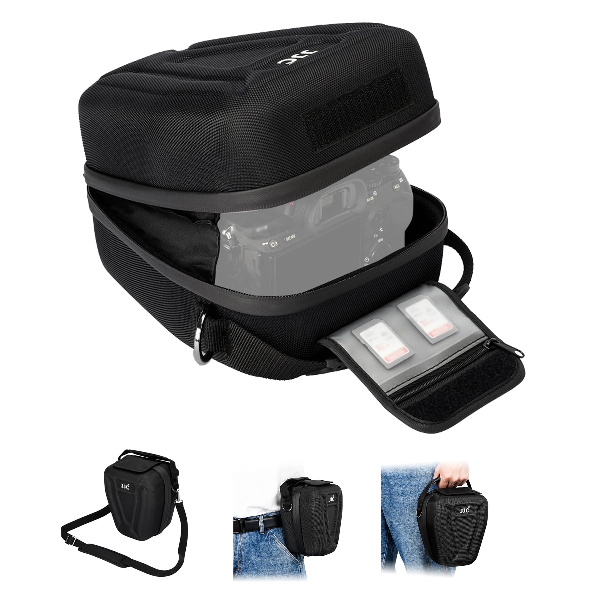 

Upgraded JJC Shockproof Camera Camera Shoulder Hard with Small Item Storage for Canon EOS Sony Nikon and Fujifilm X Series Mirrorless Perfect for чорний