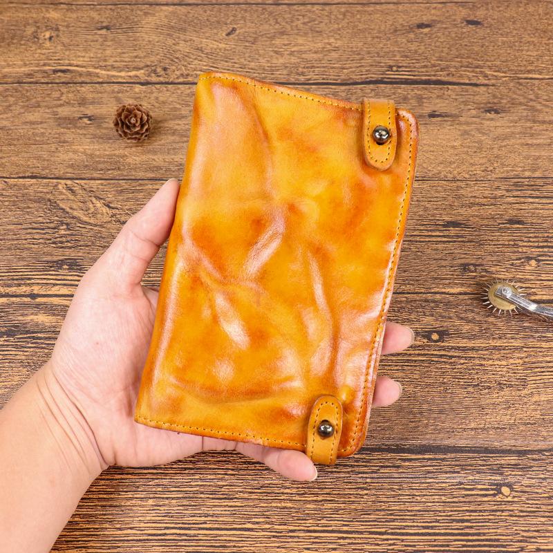 First Layer Cowhide Hand Painted Vintage Long Wallet for Men, Vintage Multi Slot Large Banknote Wallet