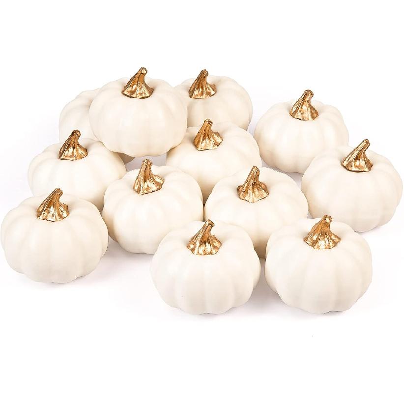 Whaline Artificial Pumpkins Bulk Vintage White Pumpkin Harvest Lifelike Pumpkin Fake Foam Pumpkin for Fall Autumn Halloween Home Thanksgiving Party