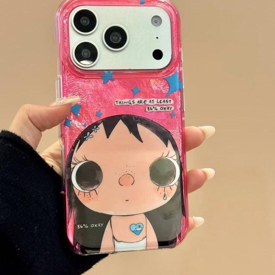 

Kawaii Big-Eyed Girl Phone Case for Xiaomi Redmi Note 15 14 13 12 12s 11 11s 10 9 9s 8 Pro Plus 4G 5G Feather Texture Back Cover Redmi Note 14 Pro 4G