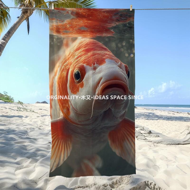 Vibrant Koi Fish Beach Towel Patterned Sunscreen And Windproof Suitable For Swimming Pool Camping Travel