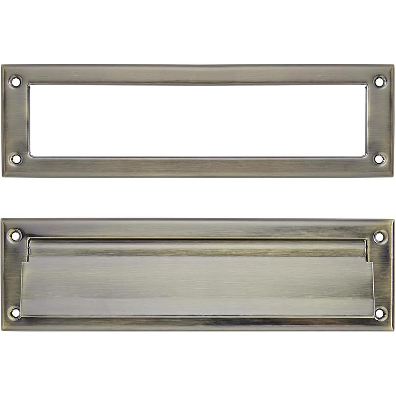 1 Pack 13inch Brushed Antique Brass, Solid Brass Heavy Duty Mail Slot with Solid Brass Heavy Duty Inner Frame for Use in Slots for Doors 13 Inch