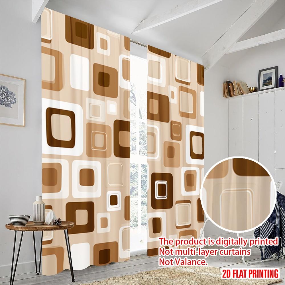 2 Stück, 2D-Flachdruck Fenstervorhang Retro Geometrische Quadrate Polyesterstoff (ohne Stange) Alle Jahreszeiten Perfekt für Wohnzimmer
