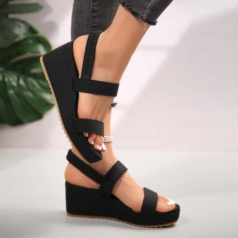 Sandals Women Foreign Trade Fashionable Outerwear Roman Cross-border Black Women Sandals Wedge Heel Thick Soled Women Shoes