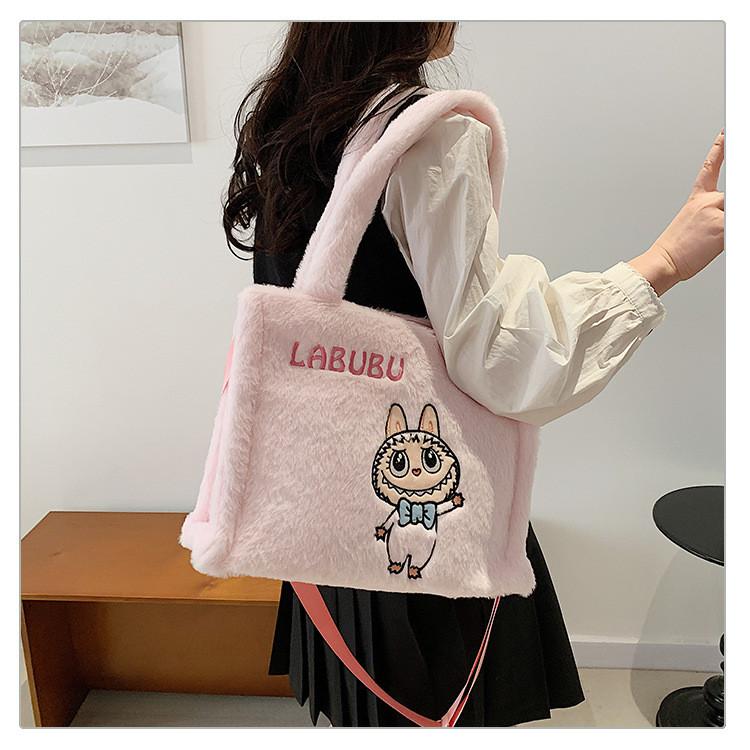Hello Kitty Stitch Labubu Plush Shoulder Bag With Zipper Closure For Daily Casual Use