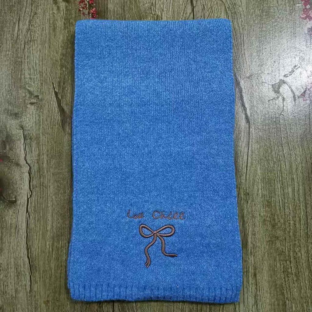 Japanese-Style Women's Winter Scarf: Cute Bow Knot, Warm Knitted Neck Gaiter with Embroidery