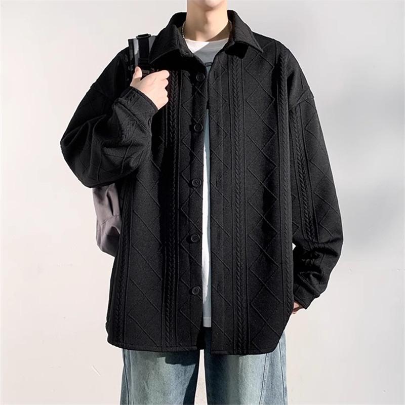 

Весна Осень Мужские повседневные рубашки с длинным рукавом и отложным воротником Свободная рубашка Мужская молодежная жизненная сила Уличная одежда Топы размера плюс 5XL 3XL чёрный