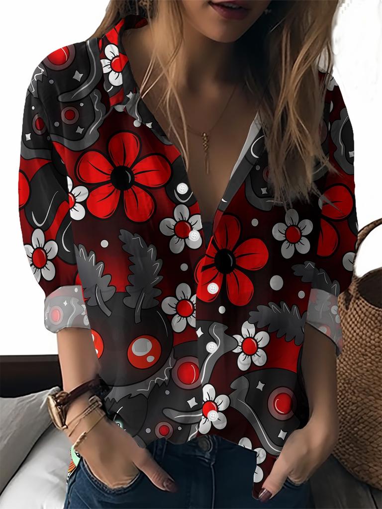 Colorful Cartoon Element Printed Lapel Shirt Women's Loose Casual and Comfortable Single-breasted Commuter Top