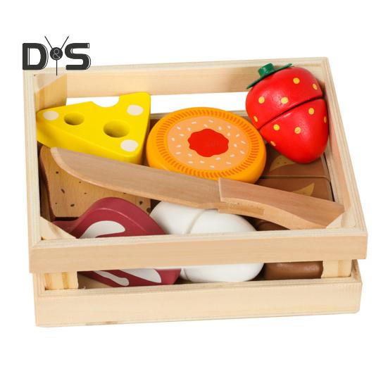 

9 шт./компл., набор для игры на кухне для малышей, имитация еды, аксессуары для мальчиков и девочек, деревянные ролевые игры, нарезка еды, набор развивающих игрушек для завтрака 1 Set