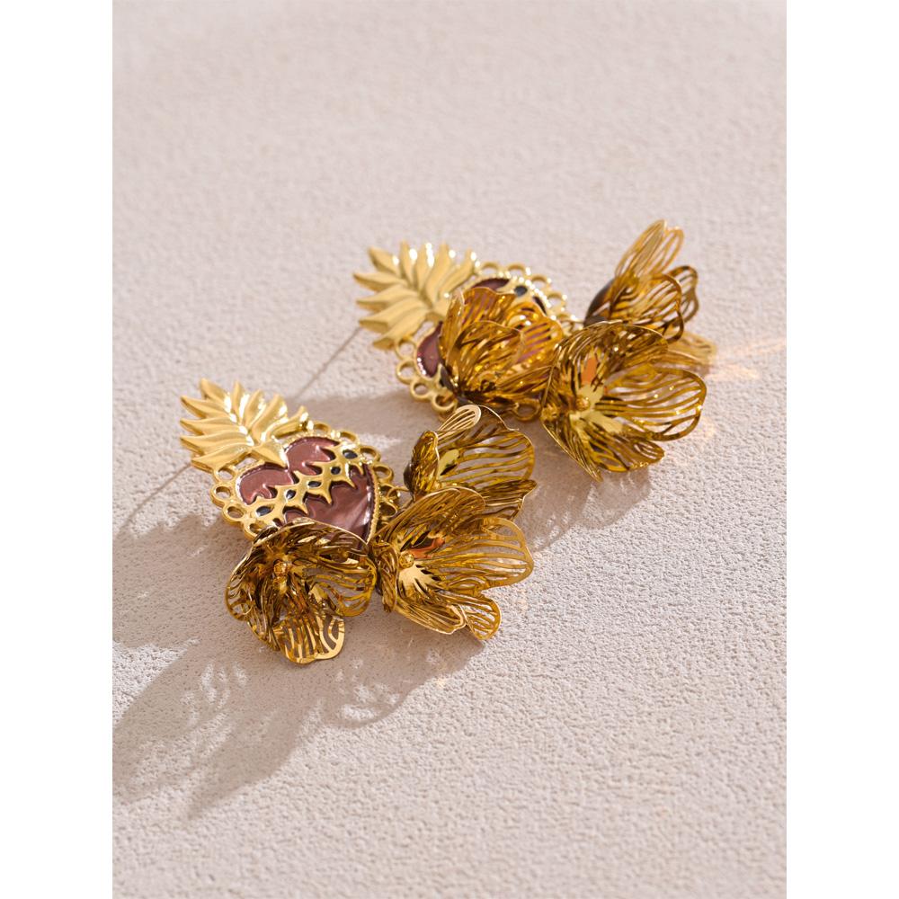 Eetit Exklusives Design Emaille Herz Blütenblatt Tropfenohrringe Edelstahl Golden Täglich Vielseitige Schmuckaccessoires