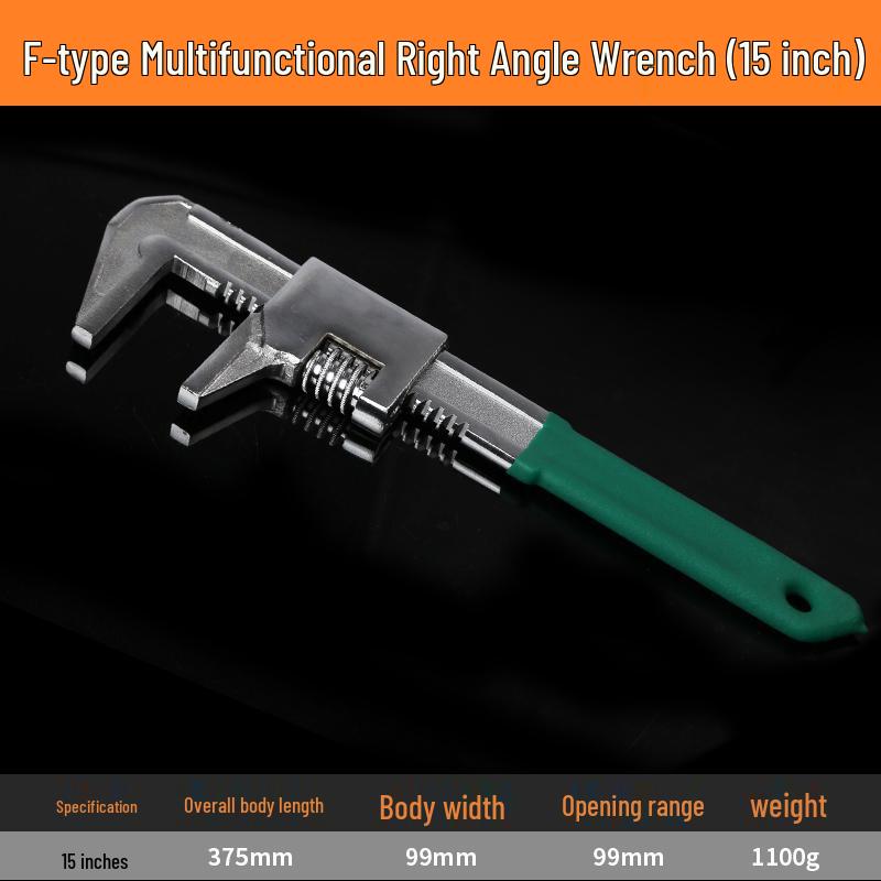 Multi-Functional Right-Angle F-Type Adjustable Wrench with Large Opening
