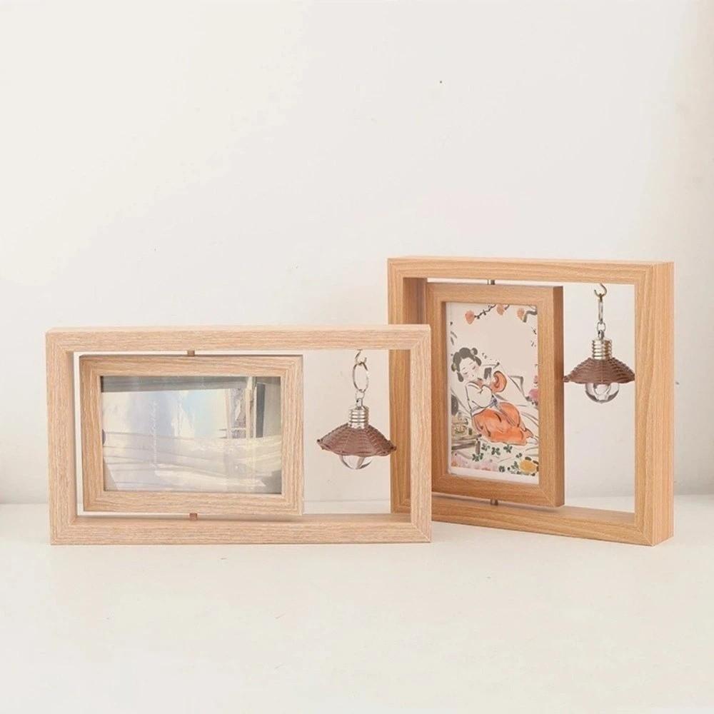 Double-Sided Wooden Picture Frame Square Creative Commemorative Photo Frame Rotate Hollow Decorative Frame Bedroom
