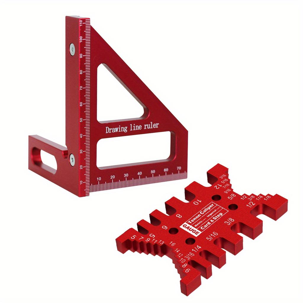 Woodworking Tenon Caliper Dovetail Jig and Miter Triangle Ruler - 1Pc/2Pcs Aluminum Square Protractor and Tenon Gaps Gauge Kit