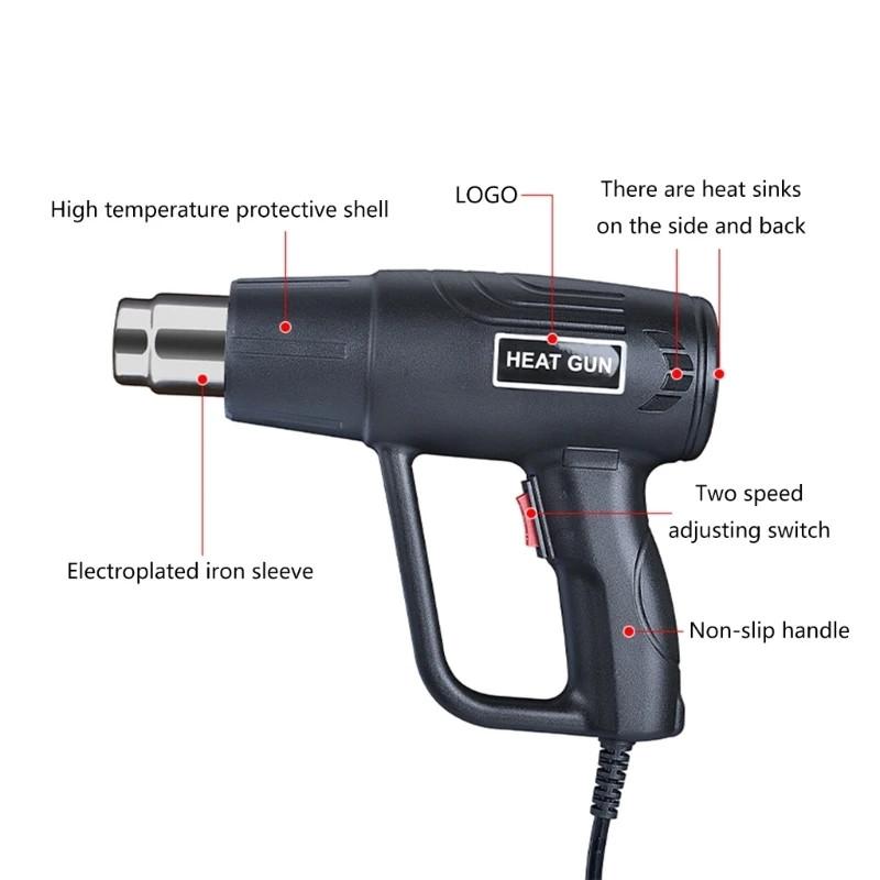 2000W High Power Heat Gun Professional Hot Air Gun Adjustable Temperature 60-600 ℃ DIY Heat Shrink Wrapping Tool