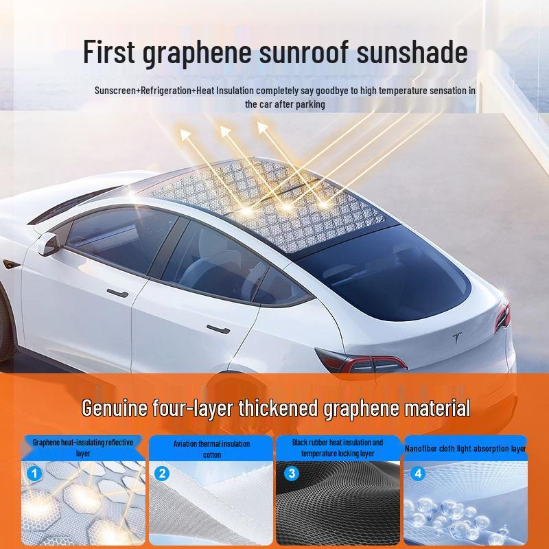 Enhanced Graphene Sunroof Sunshade for Tesla Model 3/Y - Cooling Sun Protection (New Version)