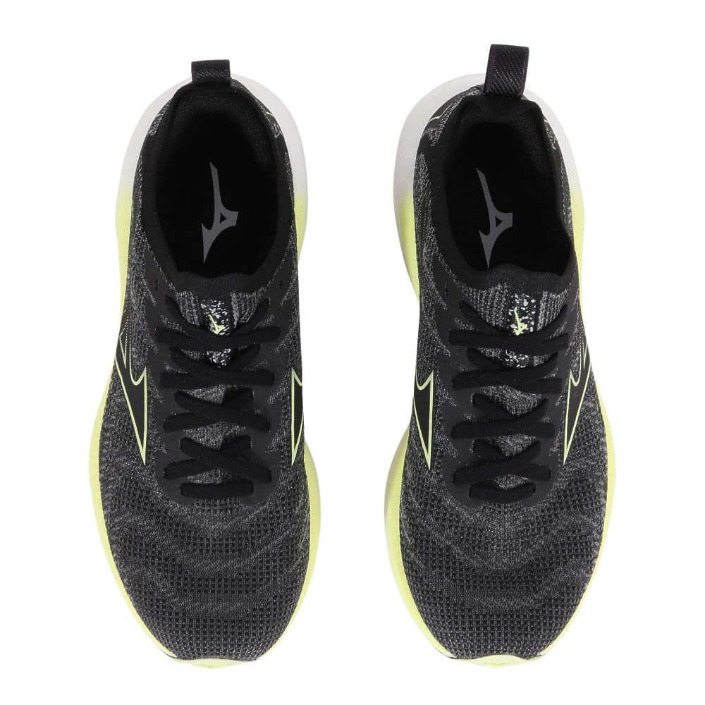 Mizuno Wave Neo Wind Running Shoes, Men's, Lightweight, for Jogging, Marathons, Sports, and Training, Black/Yellow/White, Size 29.0 Cm, 2E