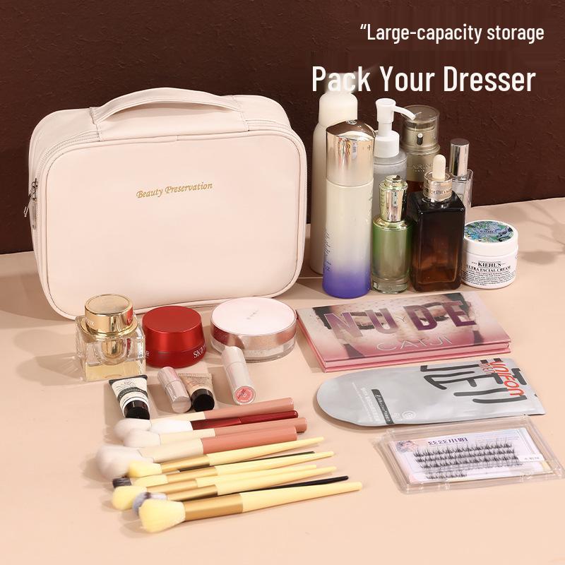 Waterproof Large-Capacity Cross-Border Makeup Bag with Detachable Partitions and Portable Handbag Design