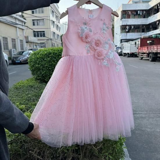 

Fairy Princess Dress: V-Backless Mesh Evening Dress for Girls 150 cm рожевий