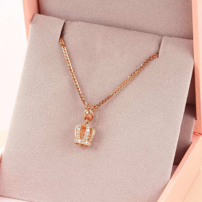 Exquisite Russian Purple Gold-Plated Rose Gold Shiny Zircon Crown Pendant Korean Version Simple Versatile Colored Gold Necklace