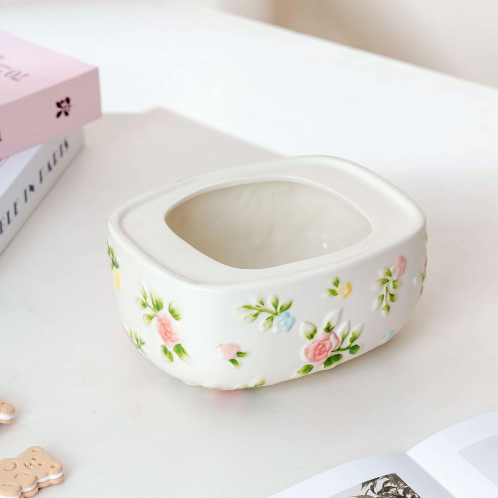 French Relief Rose Tissue Box Ceramic Tissue Case Household Kitchen Organizers Storage Living Room Coffee Table Decoration