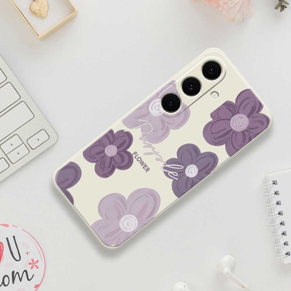 For Samsung Galaxy S25 FE Case Purple Flower Pattern Printing Straight Edge TPU Phone Back Cover