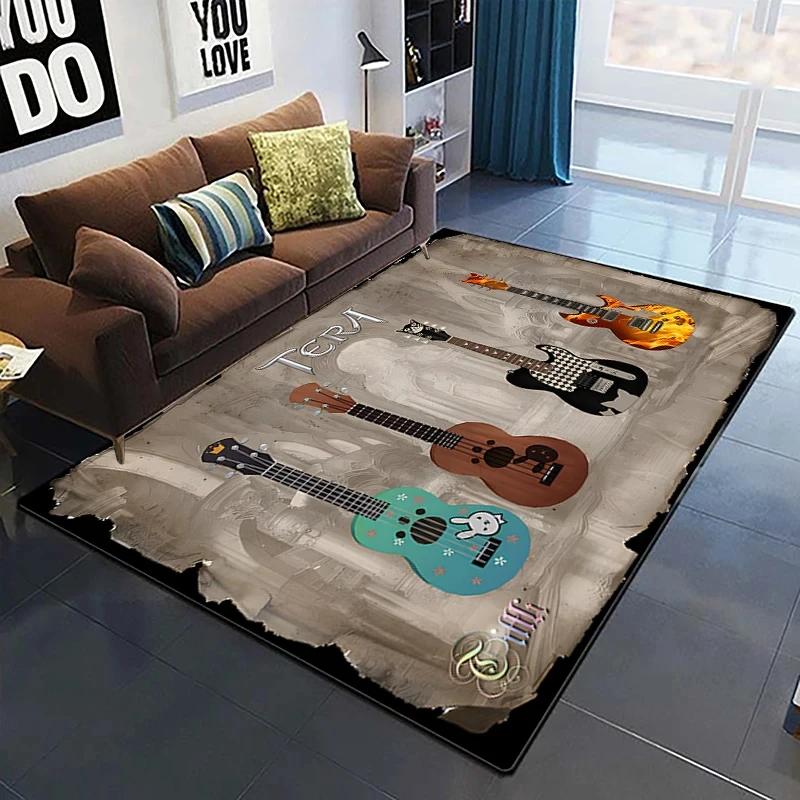 Colorful Music Guitar Melody 3D Printed Carpets for Living Room Non-Slip Area Rug Bedroom Bedside Home Decor Washable Floor Mat
